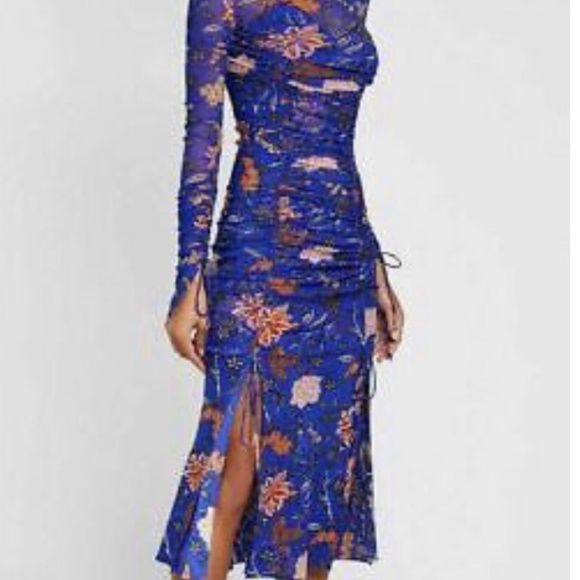 DIANE VON FURSTENBERG Canton Electric Blue Floral Ruched Midi 2pc Dress - Picture 2 of 7